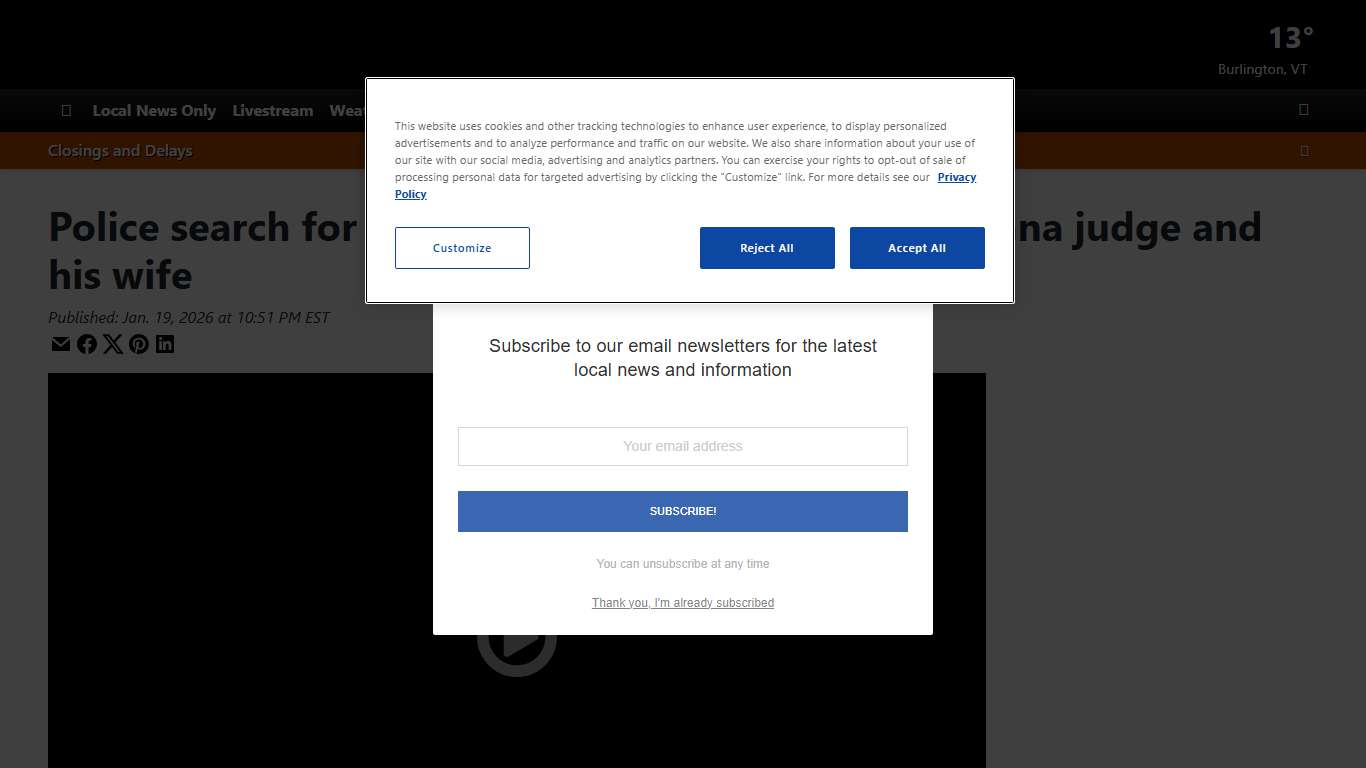 Police search for suspect in the shooting of an Indiana judge and his wife